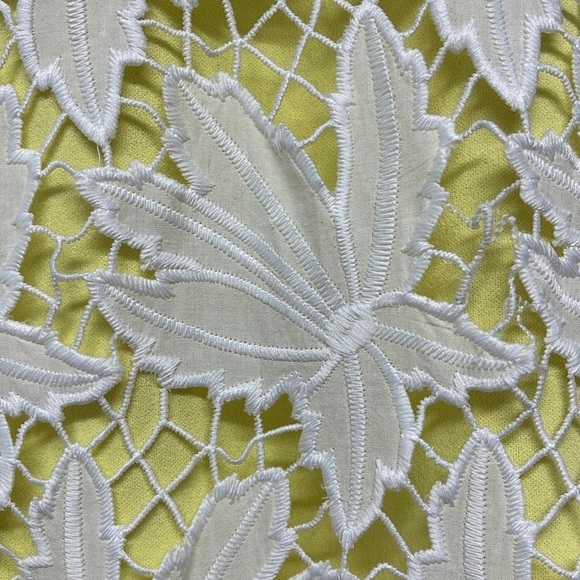 Tahari Petite White and Yellow Ruffle Sleeve Floral Embroidered Sheath Dress - Picture 6 of 9